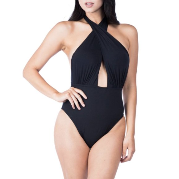 La Blanca Other - NWT La Blanca Island Goddess Plunge Convertible Halter One Piece Swimsuit Sz. 12